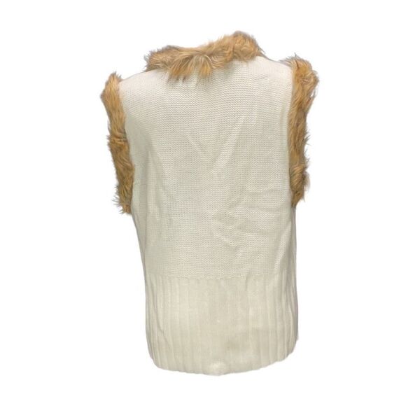 Vintage Currants Cream Knit Vest Sweater Brown Faux Fur Trim Size Large - Picture 5 of 9